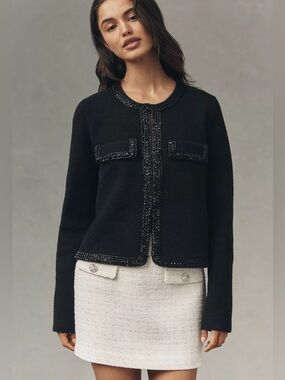NWT Size M - NVLT Sequin-Embellished Trim Knit Lady Jacket (NWT US$ 148)